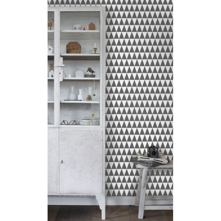 Papel pintado triángulos gris oscuro y blanco estilo nórdico - Nordem Mountains 676919