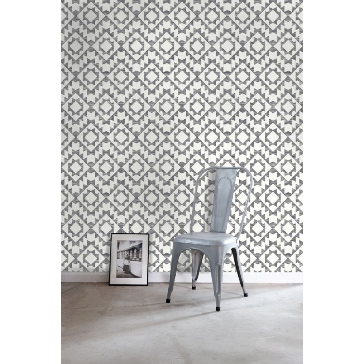 Papel pintado geométrico nórdico gris oscuro y blanco - Nordem Kingdom 676924