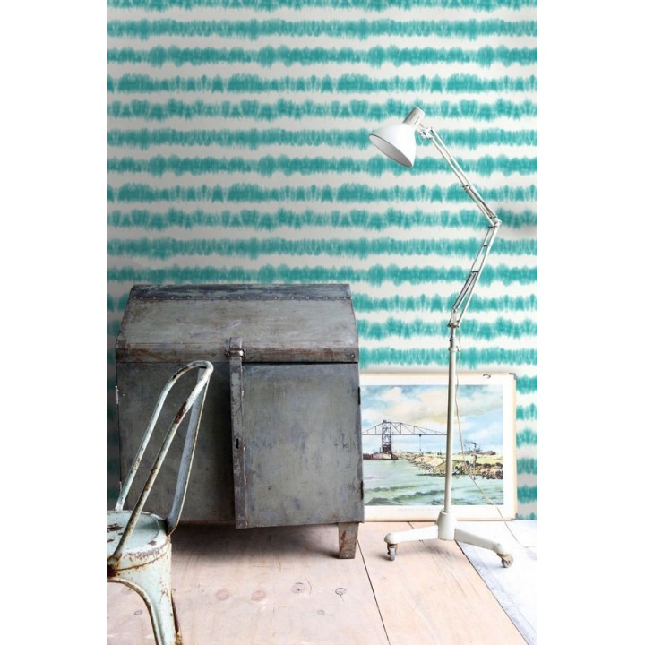 Papel pintado rayas difuminadas verde turquesa estilo nórdico - Raya Astrid Ethnic 676934