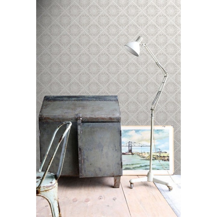 Papel pintado mosaico de azulejos modernos gris y blanco - Ibizan Metrix 676966