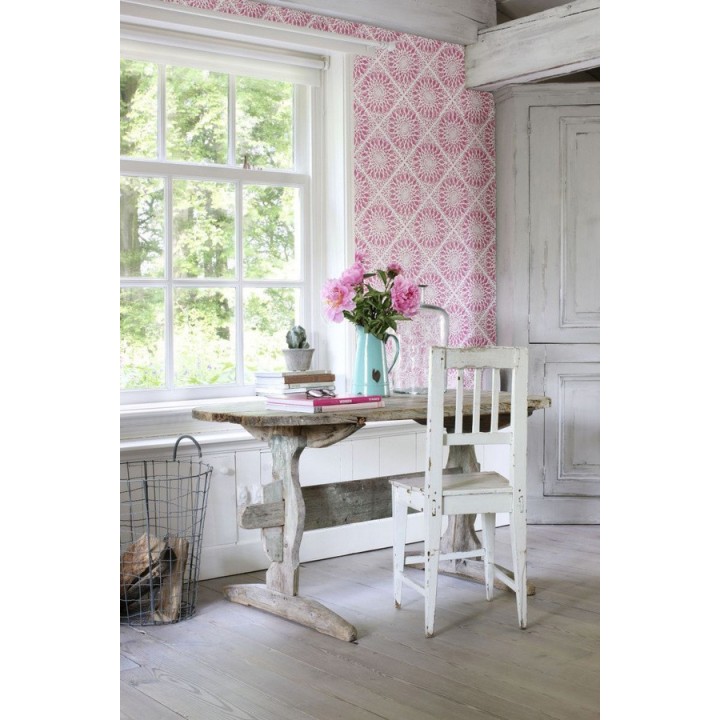 Papel pintado mosaico de azulejos modernos rosa y blanco - Ibizan Metrix 676967