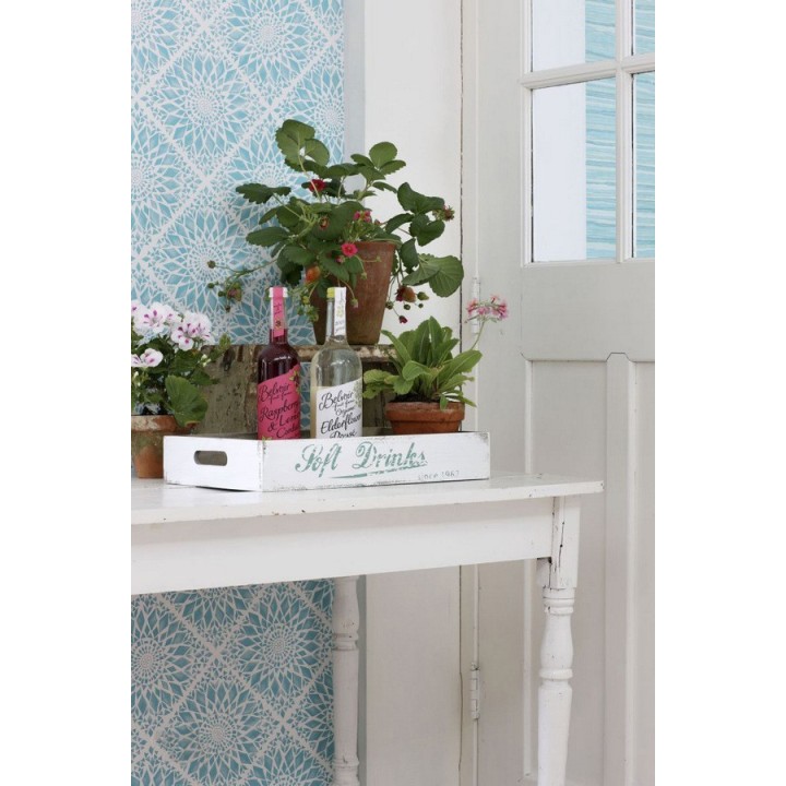 Papel pintado mosaico de azulejos modernos celeste turquesa y blanco - Ibizan Metrix 676968