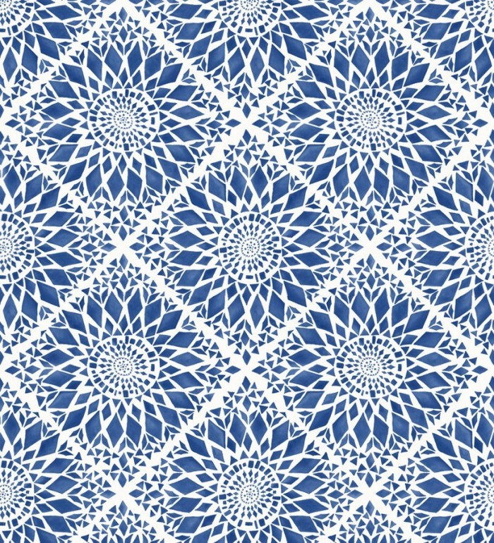 Papel pintado mosaico de azulejos modernos azul y blanco - Ibizan Metrix 676969