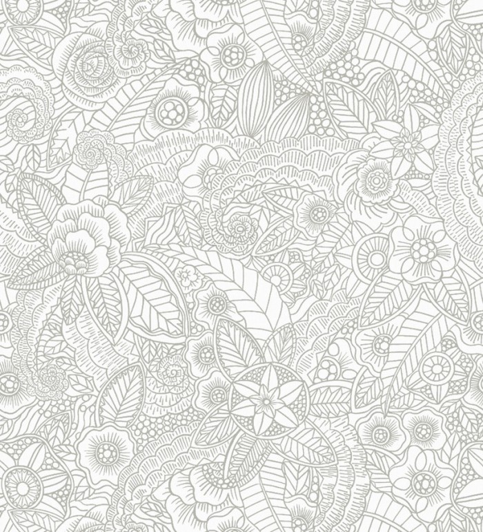 Papel pintado mandalas gris claro y blanco estilo ibicenco - Ibizan Flowers 676970