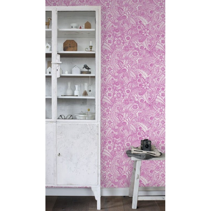 Papel pintado mandalas rosa y blanco estilo ibicenco - Ibizan Flowers 676971