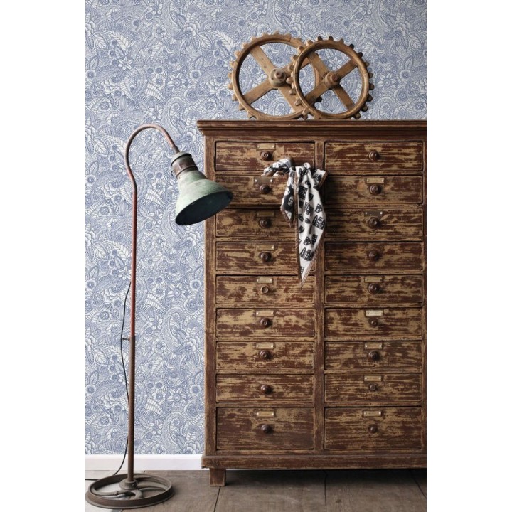 Papel pintado mandalas azul y blanco estilo nórdico - Ibizan Flowers 676972