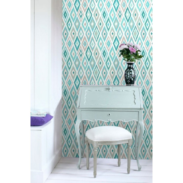 Papel pintado rombos modernos tonos azules y turquesas estilo nórdico - Scandinavian Folk 676986