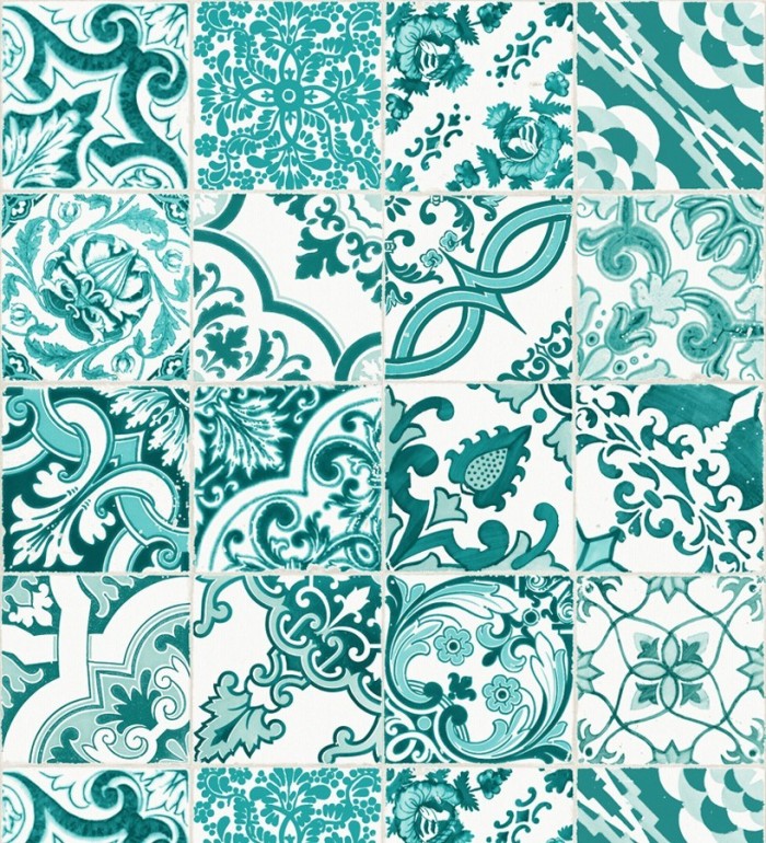 Papel pintado mosaico de azulejos árabes estilo marroquí verde y blanco - Casablanca Secret 676992