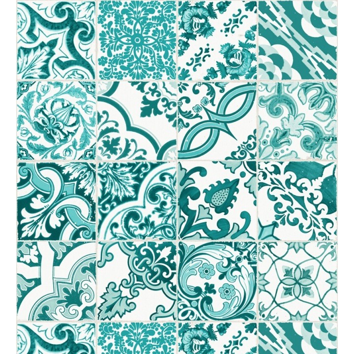 Papel pintado mosaico de azulejos árabes estilo marroquí verde y blanco - Casablanca Secret 676992
