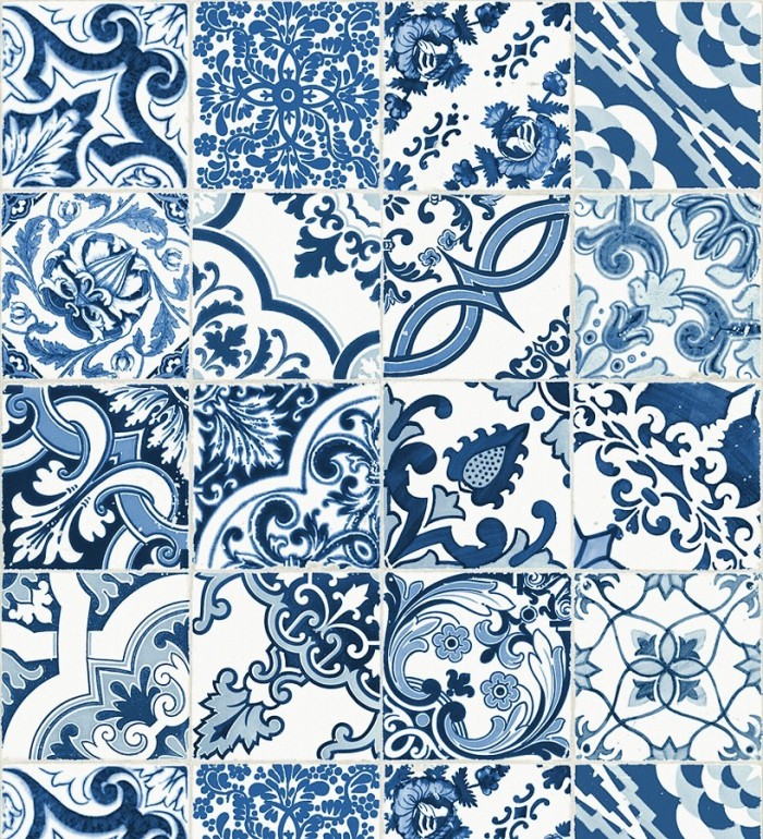 Papel pintado mosaico de azulejos árabes estilo marroquí azul y blanco - Casablanca Secret 676993