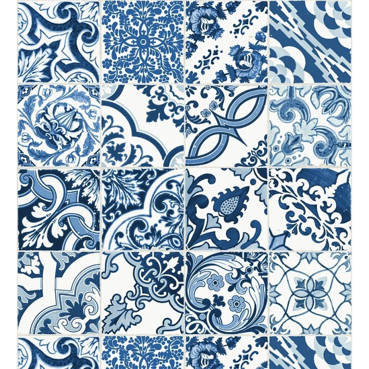 Papel pintado mosaico de azulejos árabes estilo marroquí azul y blanco - Casablanca Secret 676993