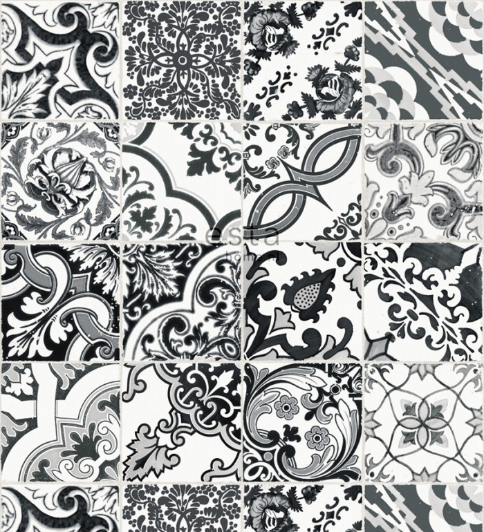 Papel pintado mosaico de azulejos árabes estilo marroquí blanco y negro - Casablanca Secret 676994
