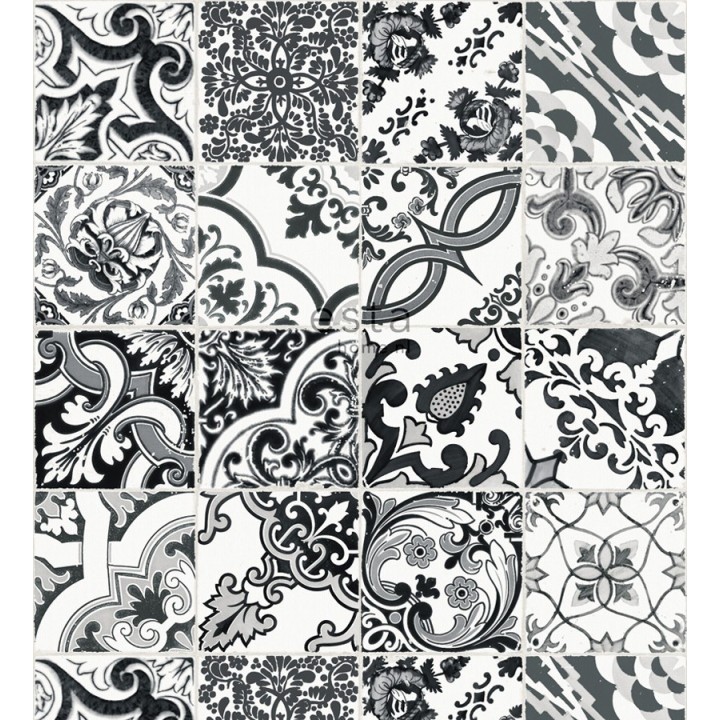 Papel pintado mosaico de azulejos árabes estilo marroquí blanco y negro - Casablanca Secret 676994