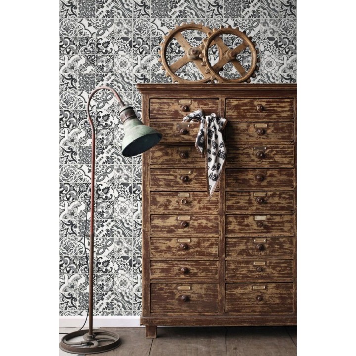 Papel pintado mosaico de azulejos árabes estilo marroquí blanco y negro - Casablanca Secret 676994