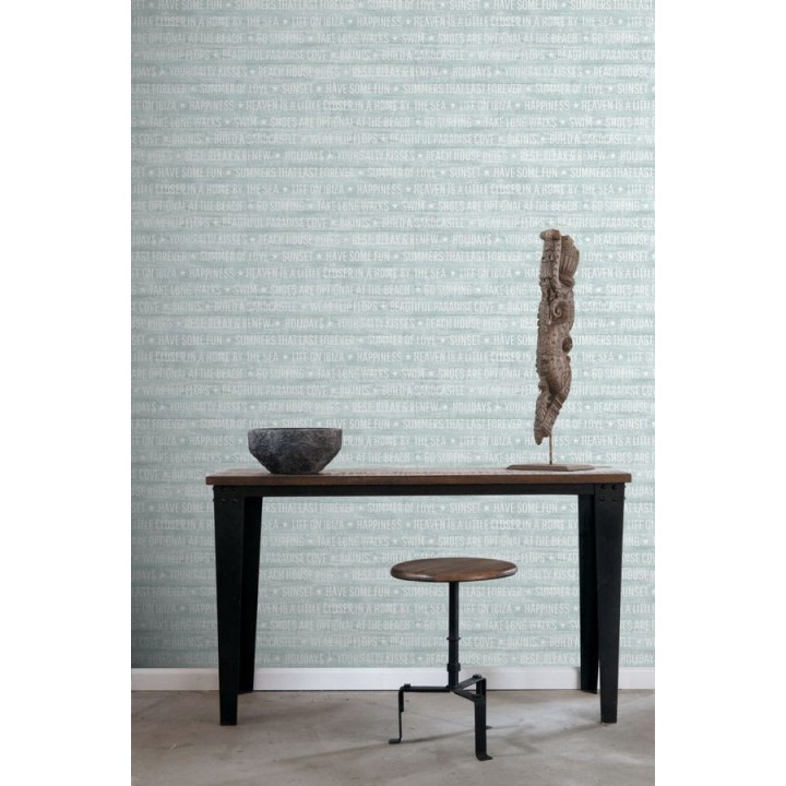 Papel pintado palabras positivas fondo turquesa apagado - Life on Ibiza 676998