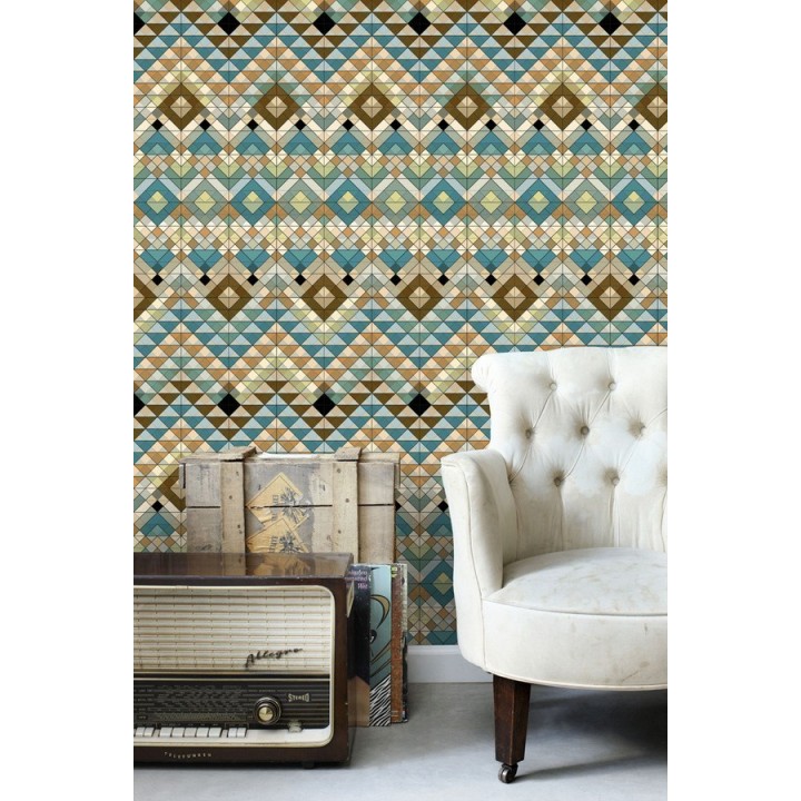 Papel pintado geométrico tonos azules y marrones - Sidonia Imperial 677007