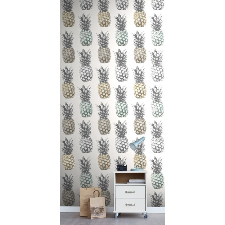 Papel pintado tropical de piñas tonos suaves  - Tropical Life 677012