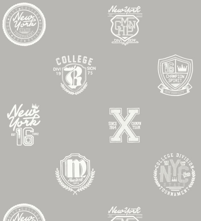 Papel pintado con emblemas universitarios fondo gris claro - Champion Spirit 677023