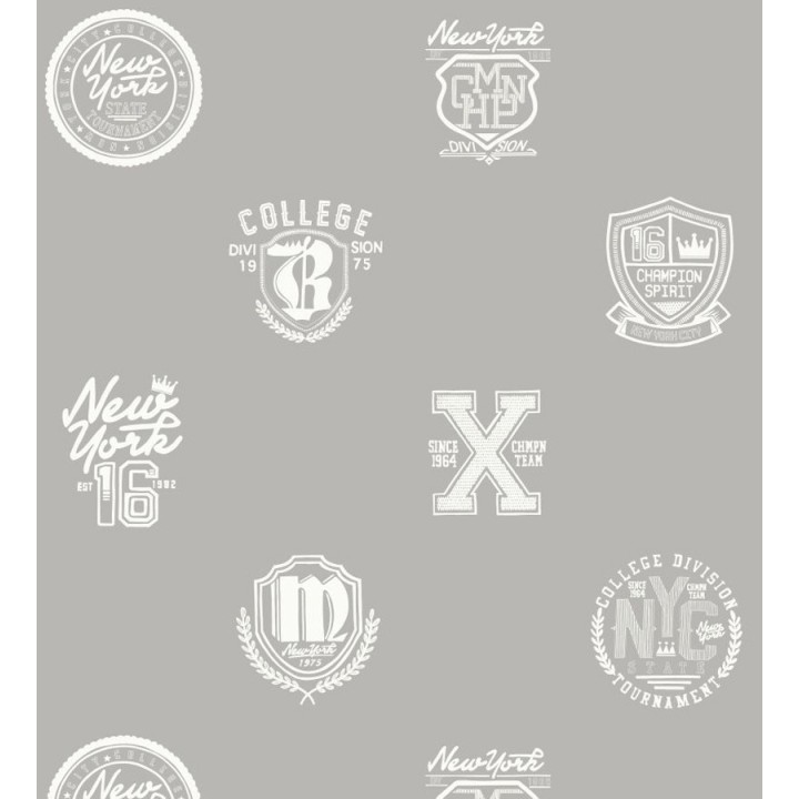 Papel pintado con emblemas universitarios fondo gris claro - Champion Spirit 677023