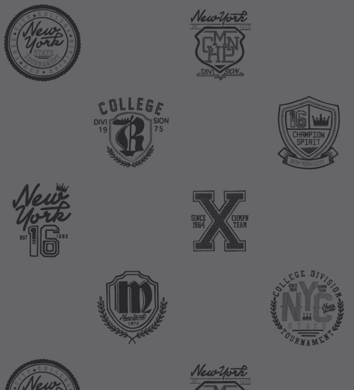 Papel pintado con emblemas universitarios fondo gris oscuro - Champion Spirit 677025