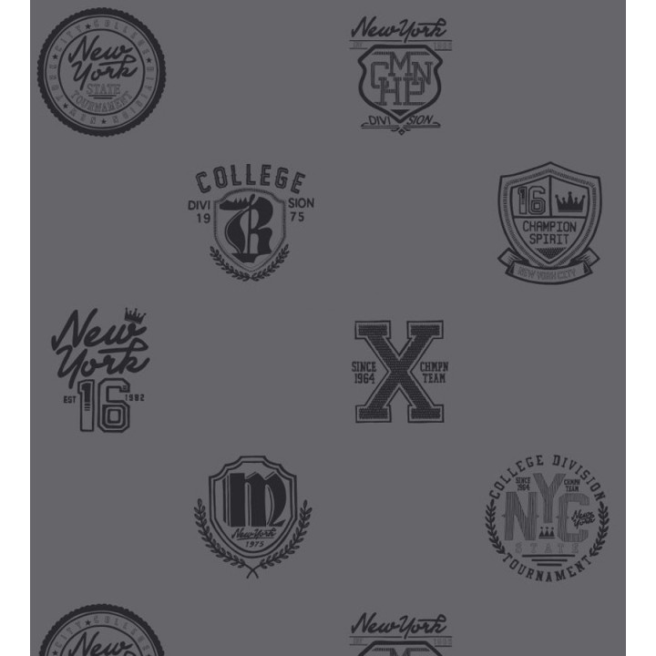 Papel pintado con emblemas universitarios fondo gris oscuro - Champion Spirit 677025