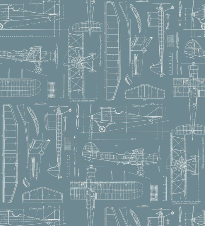 Papel pintado planos de avión fondo azul grisáceo - Airplane Design 677028