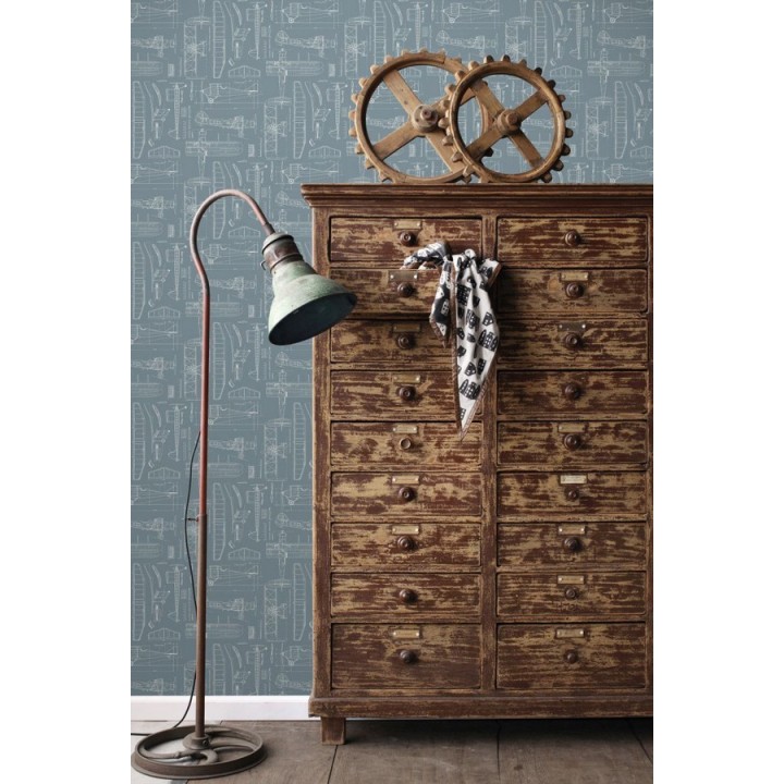 Papel pintado planos de avión fondo azul grisáceo - Airplane Design 677028