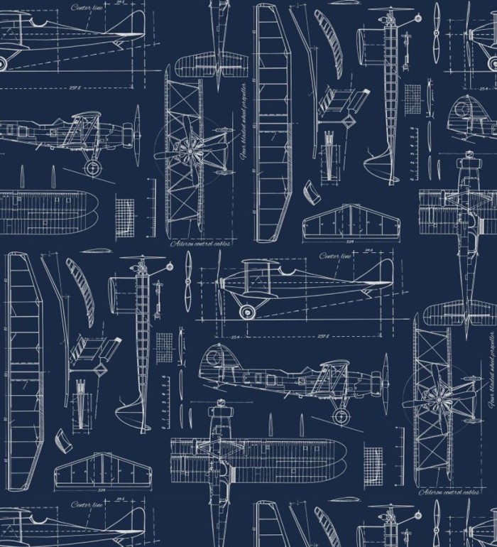 Papel pintado planos de avión fondo azul marino - Airplane Design 677029