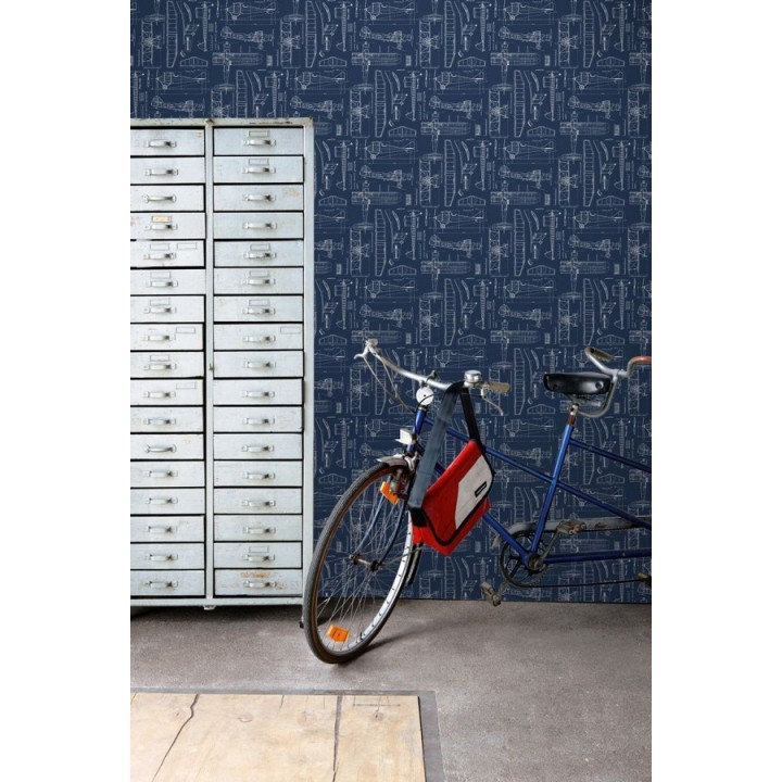 Papel pintado planos de avión fondo azul marino - Airplane Design 677029