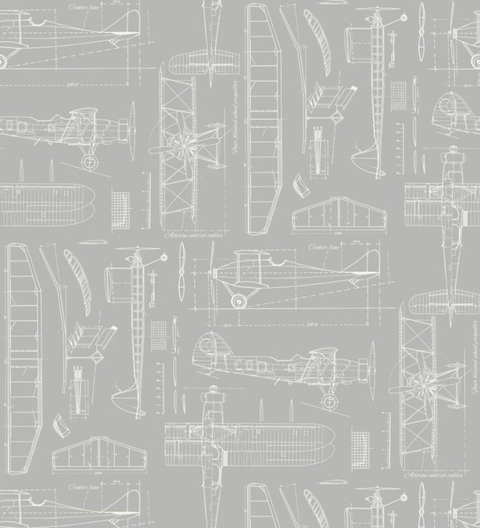 Papel pintado planos de avión fondo gris claro - Airplane Design 677030