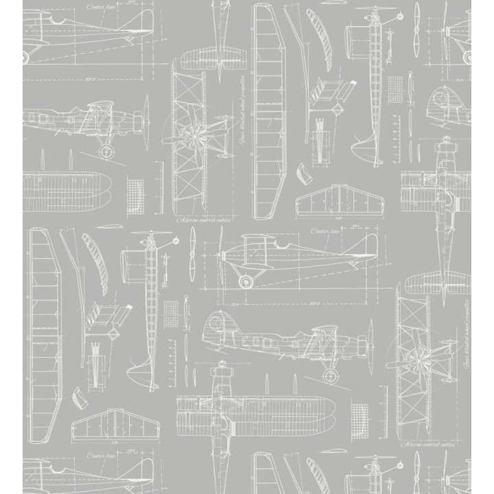 Papel pintado planos de avión fondo gris claro - Airplane Design 677030