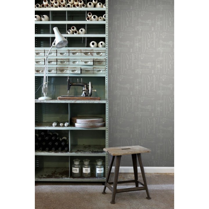 Papel pintado planos de avión fondo gris claro - Airplane Design 677030