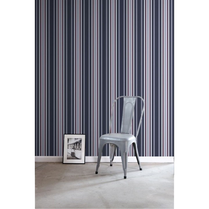 Papel pintado rayas desiguales tonos azules y rojos - Raya Goodman 677043