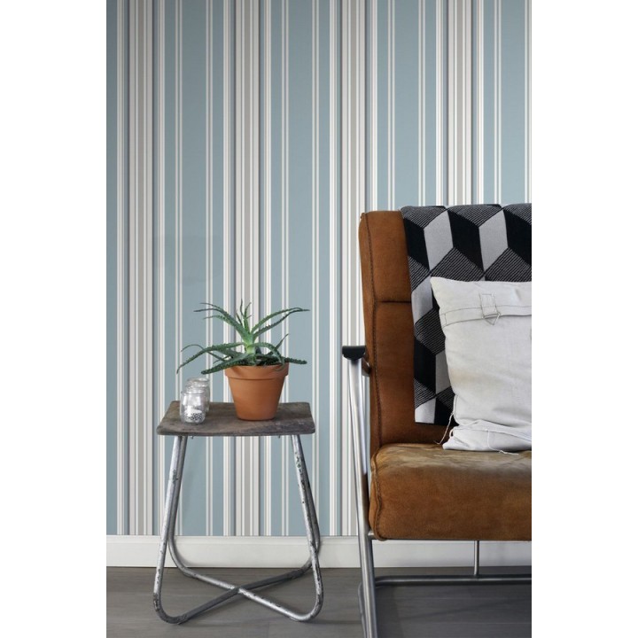 Papel pintado rayas desiguales celeste y gris - Raya Goodman 677055