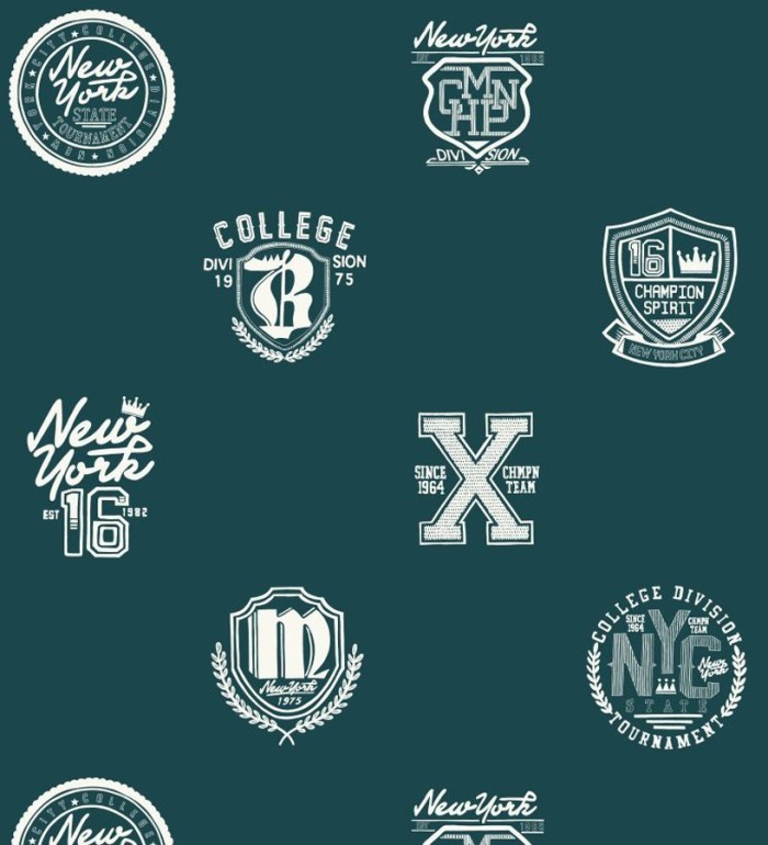 Papel pintado con emblemas universitarios fondo verde oscuro - Champion Spirit 677073