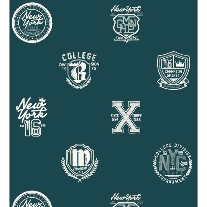 Papel pintado con emblemas universitarios fondo verde oscuro - Champion Spirit 677073