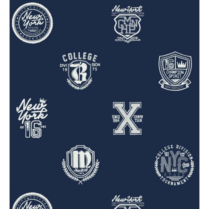 Papel pintado con emblemas universitarios fondo azul marino - Champion Spirit 677074