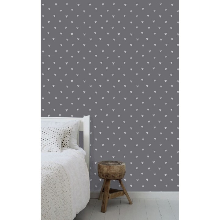 Papel pintado corazones blancos fondo gris oscuro - Magic Hearts 677198