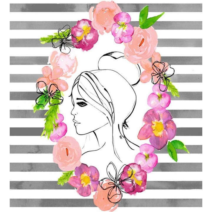 Papel pintado silueta cara de mujer sobre fondo de rayas - Villa Laura 677246