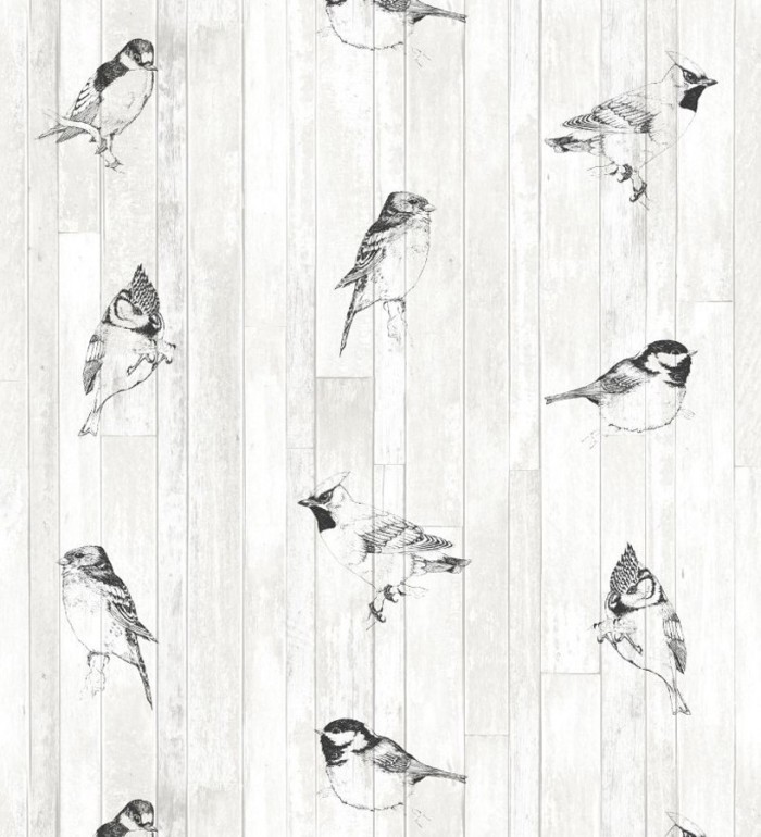 Papel pintado pájaros tropicales blanco y negro - Tropic Birds 677254