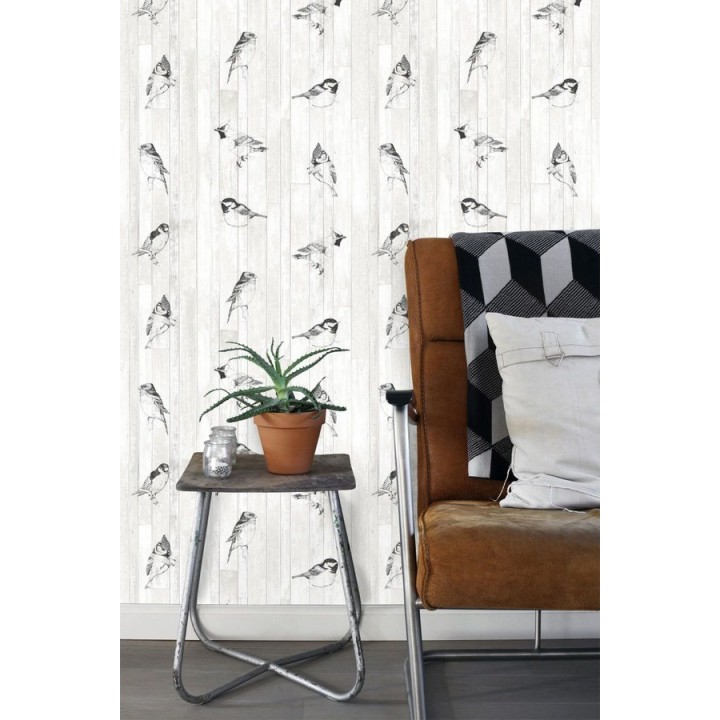 Papel pintado pájaros tropicales blanco y negro - Tropic Birds 677254