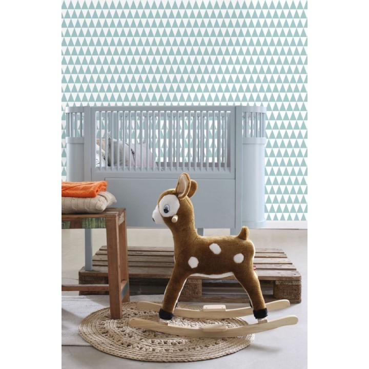 Papel pintado triángulos turquesa oscuro y blanco estilo nórdico - Nordem Mountains 677262