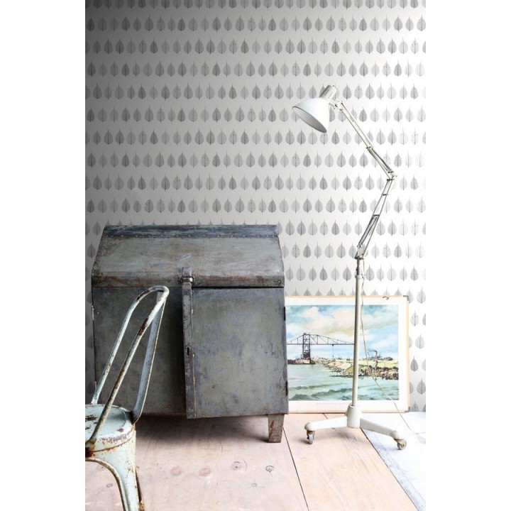 Papel pintado hojas pequeñas grises fondo blanco estilo minimalista - Danish Fall 677264