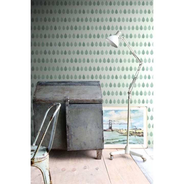 Papel pintado hojas pequeñas verdes fondo verde claro estilo minimalista - Danish Fall 677266