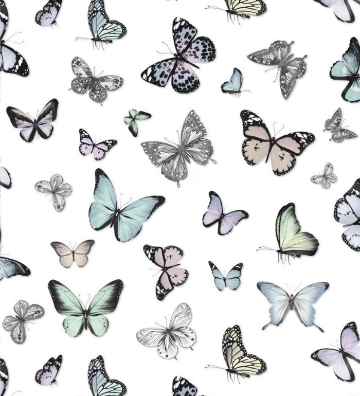 Papel pintado mariposas de colores fondo blanco - Natural Dance 677277