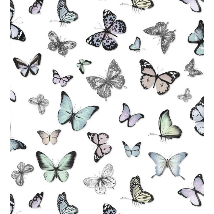 Papel pintado mariposas de colores fondo blanco - Natural Dance 677277