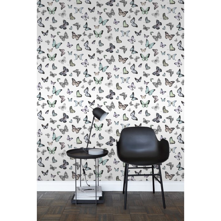 Papel pintado mariposas de colores fondo blanco - Natural Dance 677277