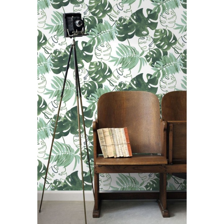 Papel pintado hojas tropicales fondo blanco - Paramaribo 677288