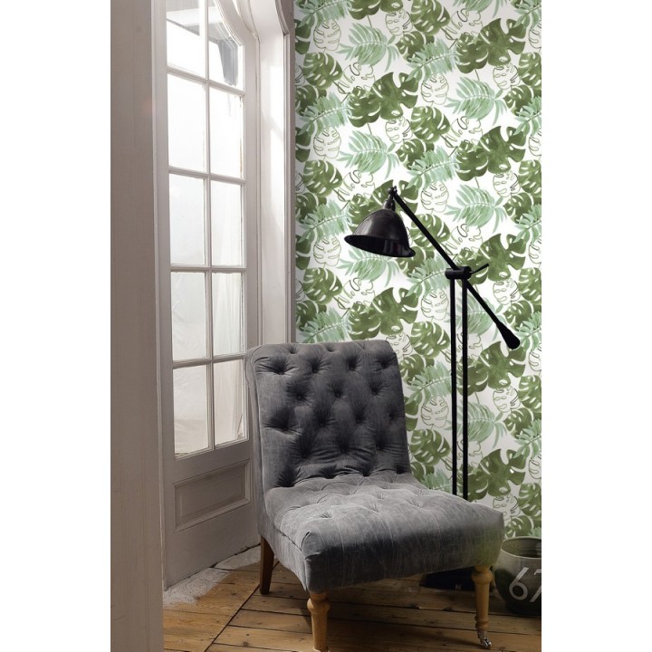 Papel pintado hojas tropicales fondo blanco - Paramaribo 677290