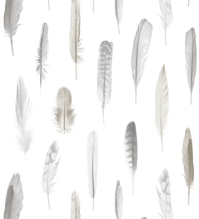 Papel pintado plumas ocres fondo blanco - Bohemian Rain 677295